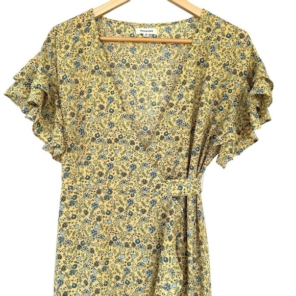 Max Studio wrap maxi dress with short  sleeves, ruffles - Picture 2 of 14